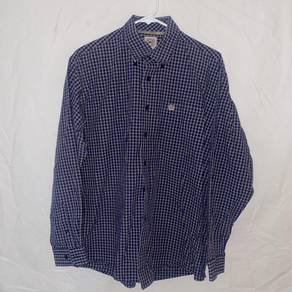 Cinch Plaid Western Button Down Shirt - Blue Checkered - Sz Medium
